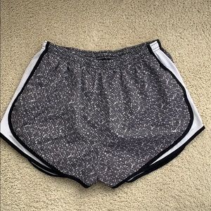 Black and white printed Nike running shorts